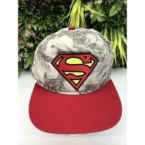Superman Hat Cap Snap Back Youth One Size Red Gray Comic Print DC Comics